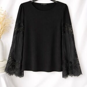 Adrianna Papell Black Lace Bell Sleeve Blouse Small Romantic Gothi